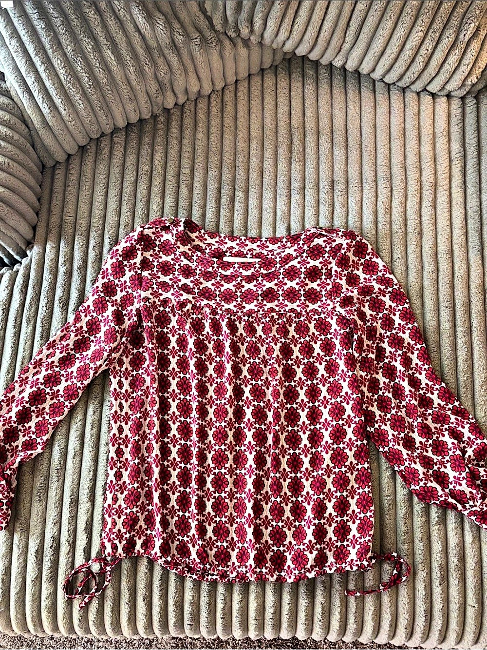 Loft Floral Long Sleeve Blouse in White & Red